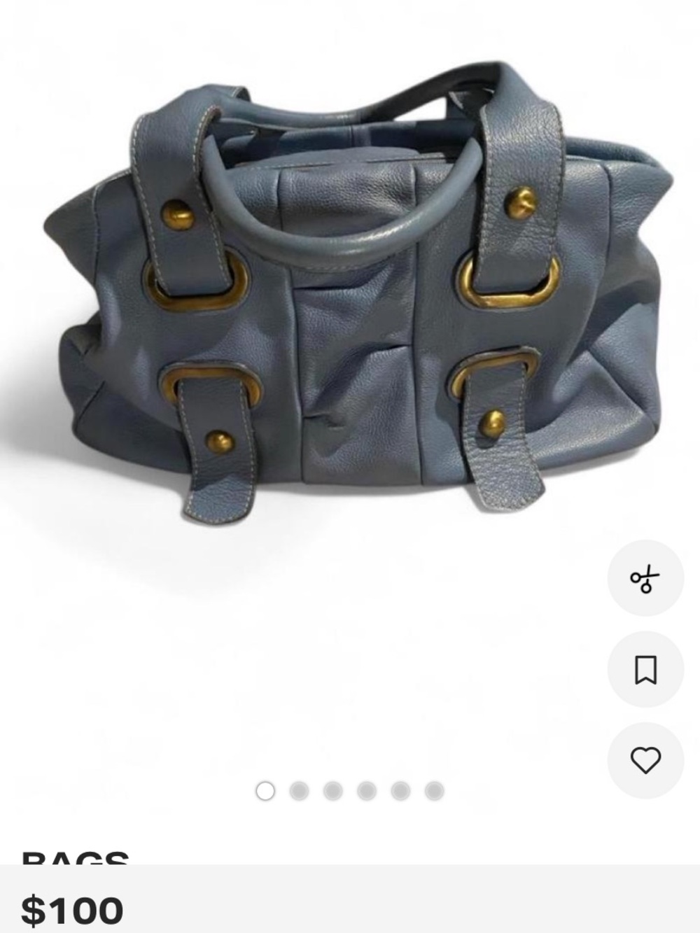 Ted Benson Italy Blue Leather Shoulder Bag with Brass Hardware
